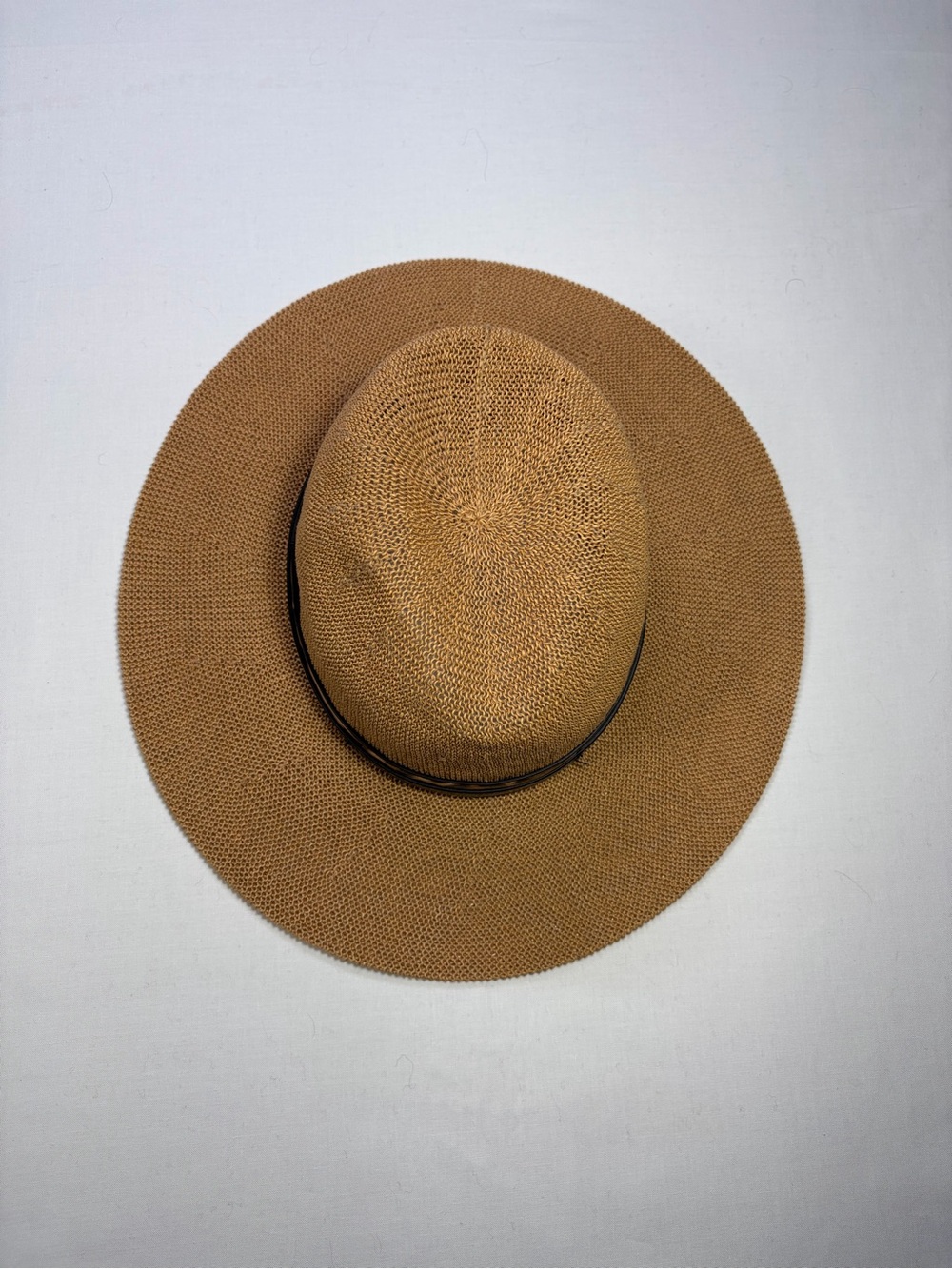 Vince Camuto Tan Straw Sun Hat with Black/Leopard Trim